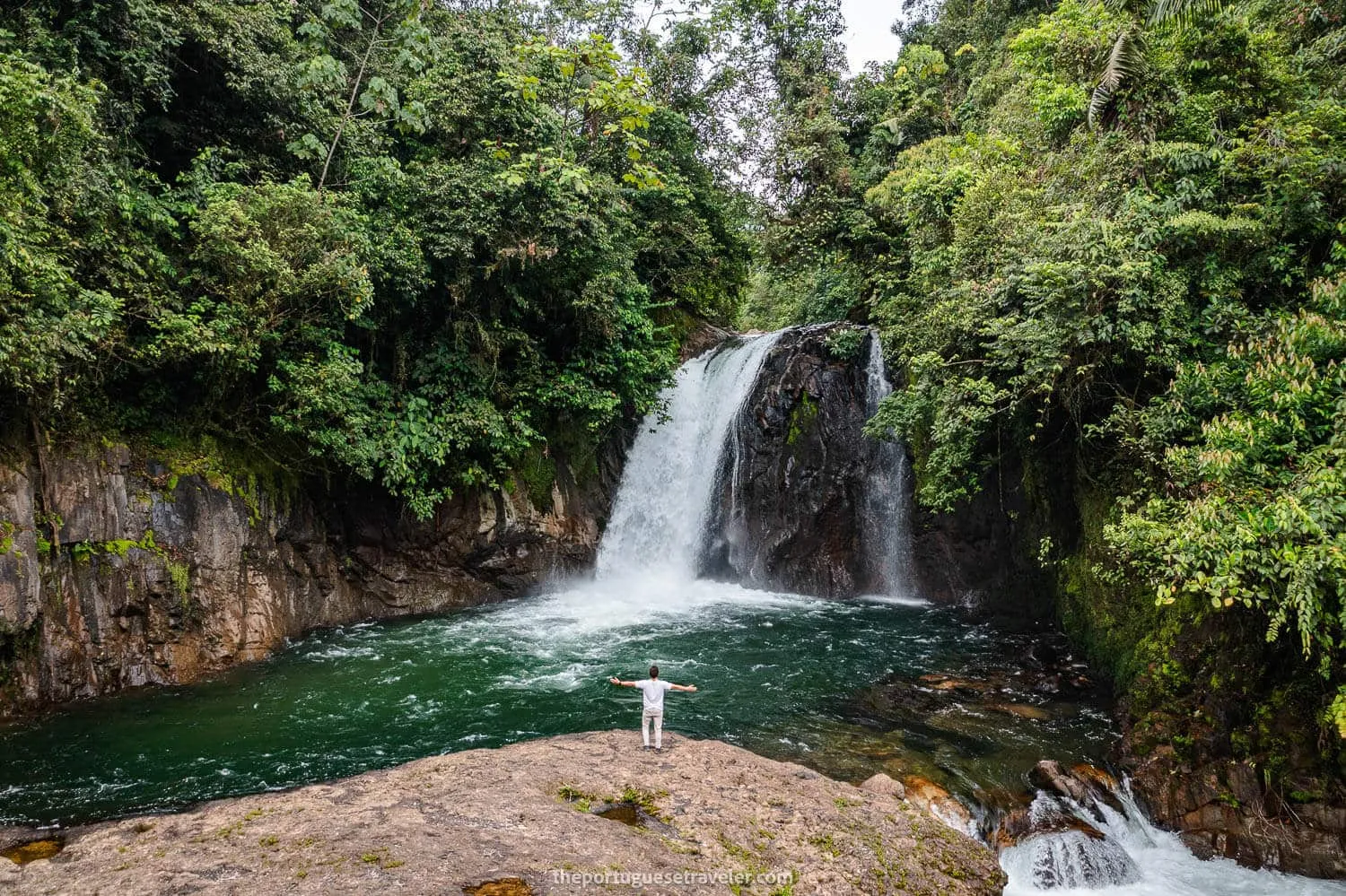 A dronie of me in the Amazon with an epic waterfall