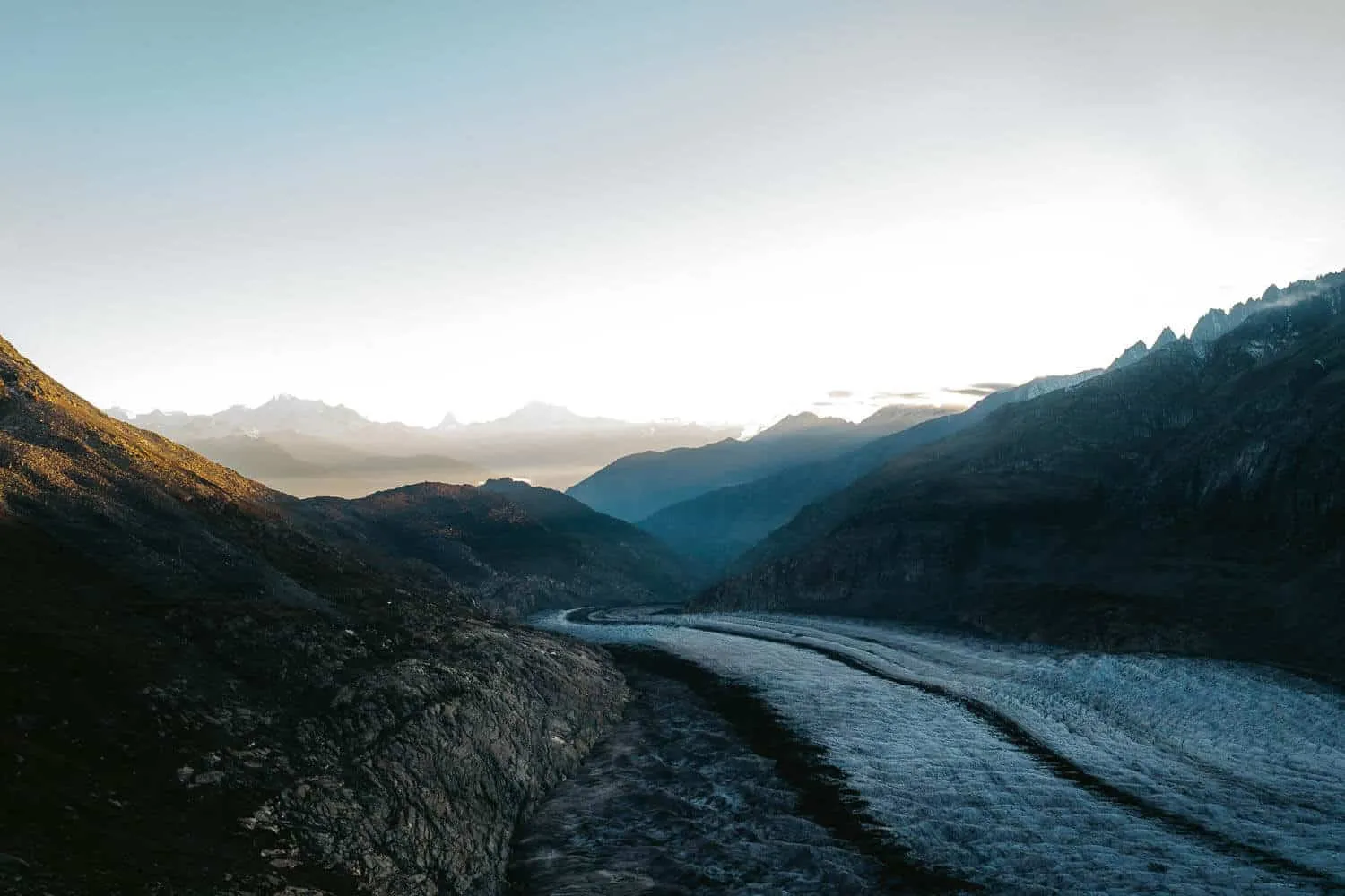 Matterhorn and Aletsch Glacier at blue hour
