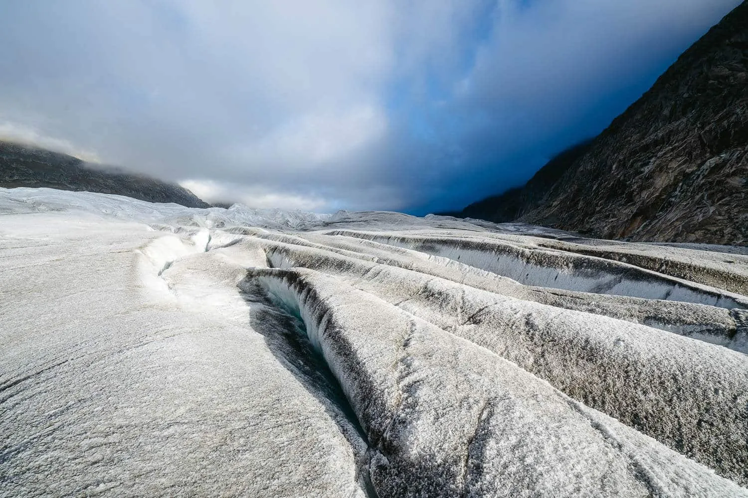 The crevasses of the Aletsch Glacier