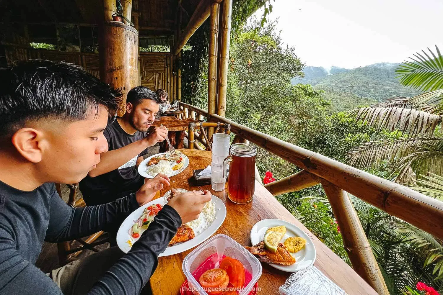 Rewarding ourselves with a delicious lunch after an exhilarating and water-soaked adventure.