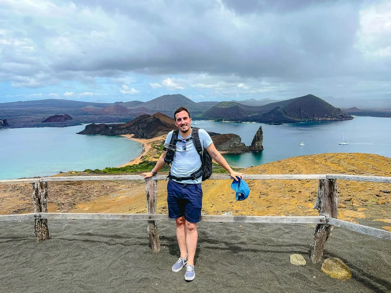 Me at the viewpoint in Bartolome Island - how many days to spend in the Galapagos
