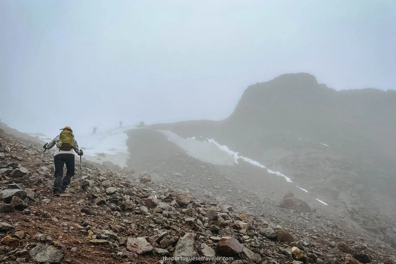 The first signs of snow while climbing Carihuairazo Volcano