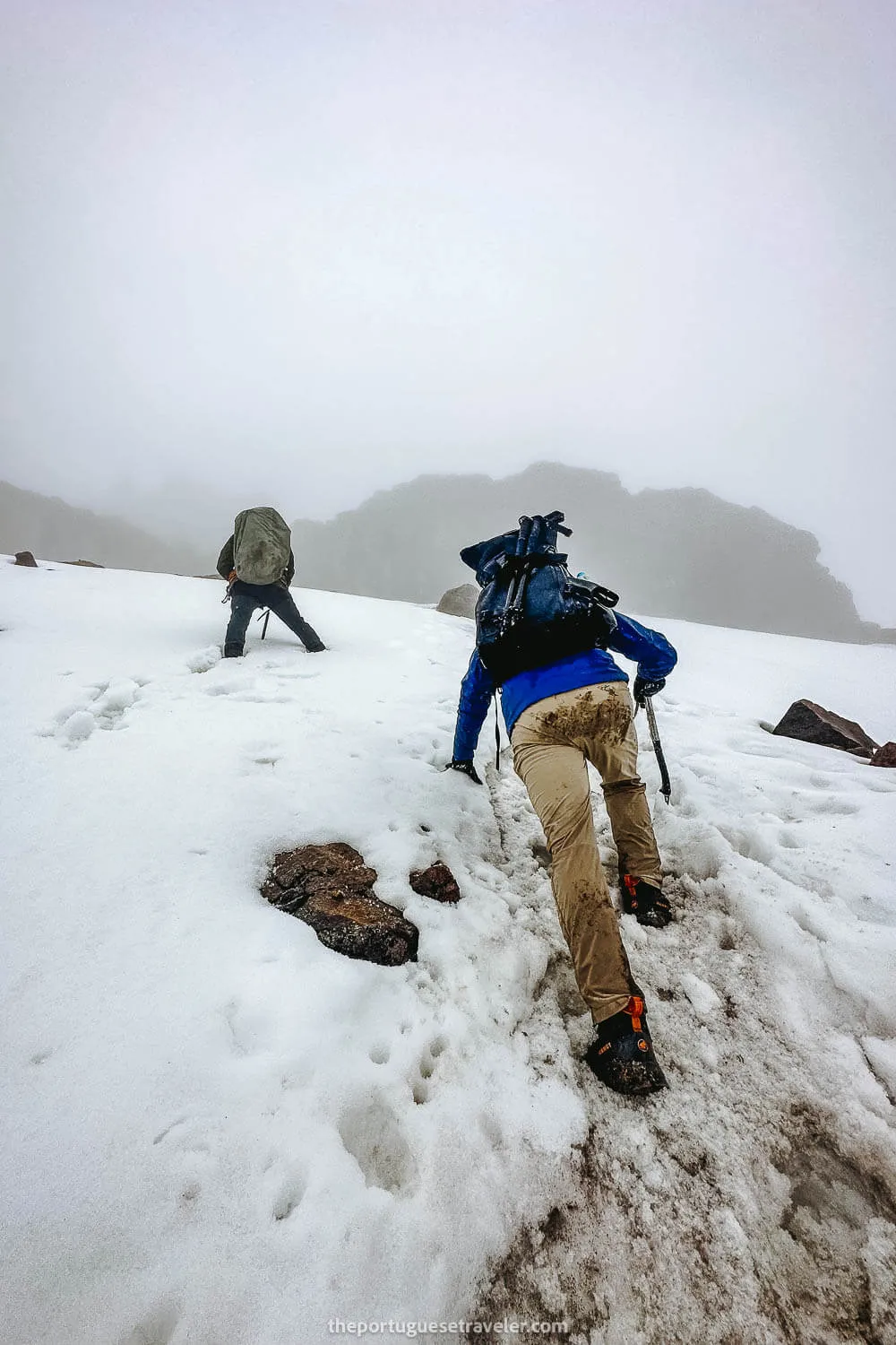 The steep section of snow using the Ice Axe