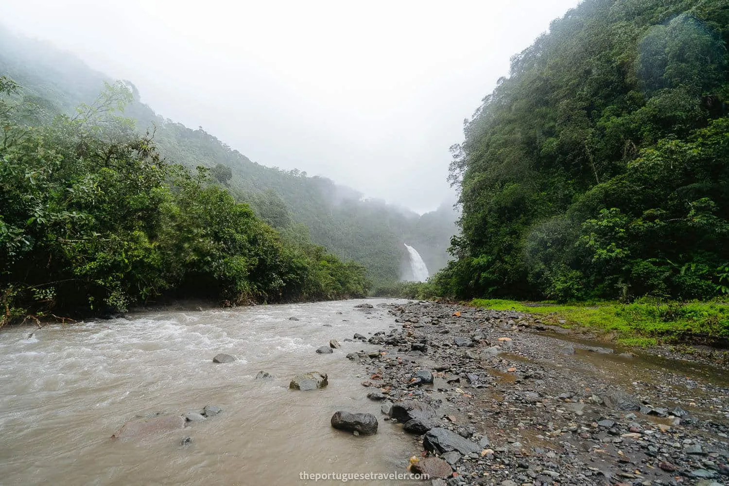 The view of the Cascada Magica del Rio Malo Waterfall from the river next to where we parked