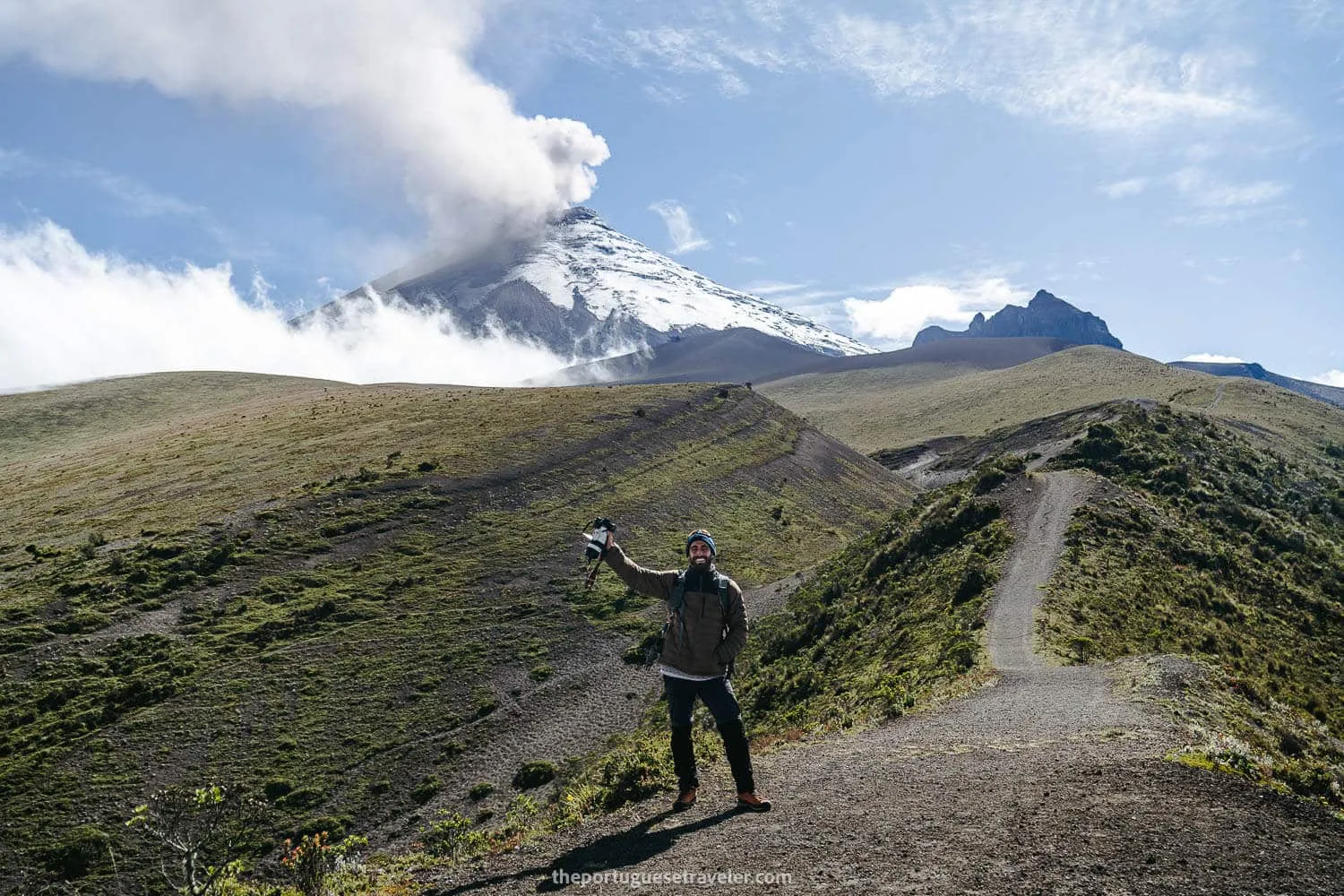 Miguel having a blast seeing snow in Cotopaxi