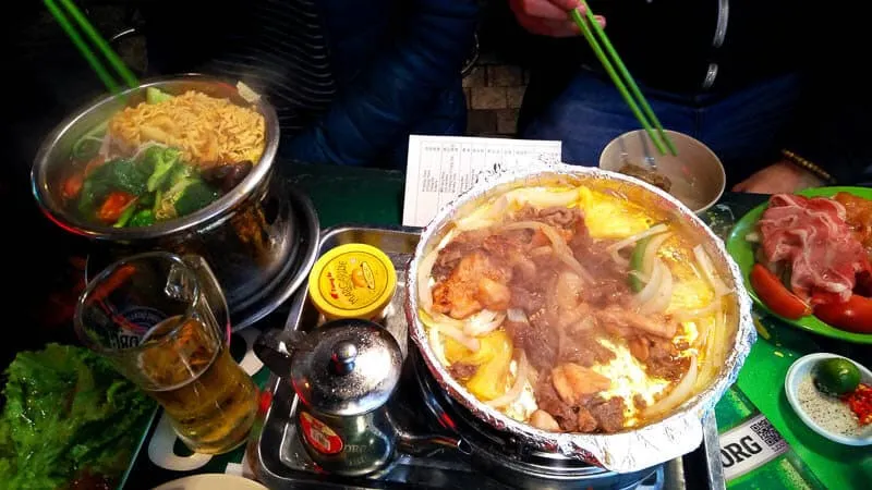 Dinner at a Vietnamese Hot Pot Restaurant in Hanoi, Vietnam