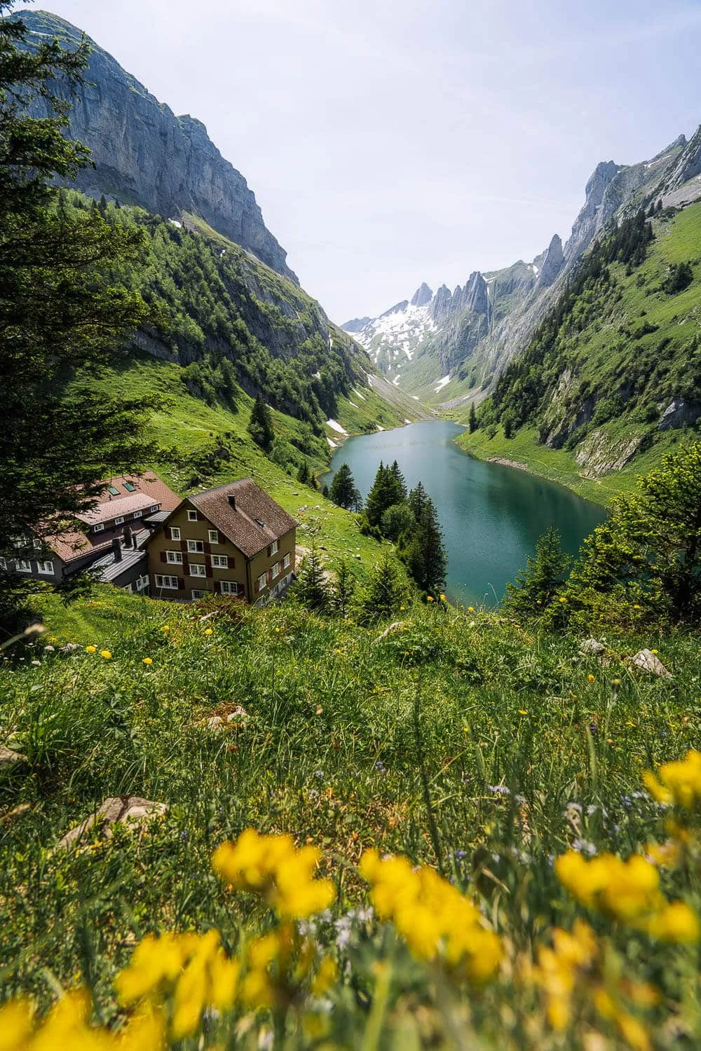 Fälensee Lake in Summer with Bollenwees Guesthouse