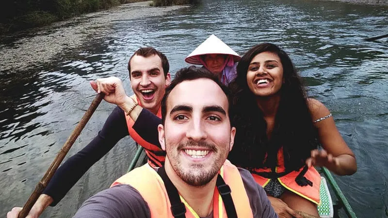 Friends on Ninh Binh rice fields boat tours