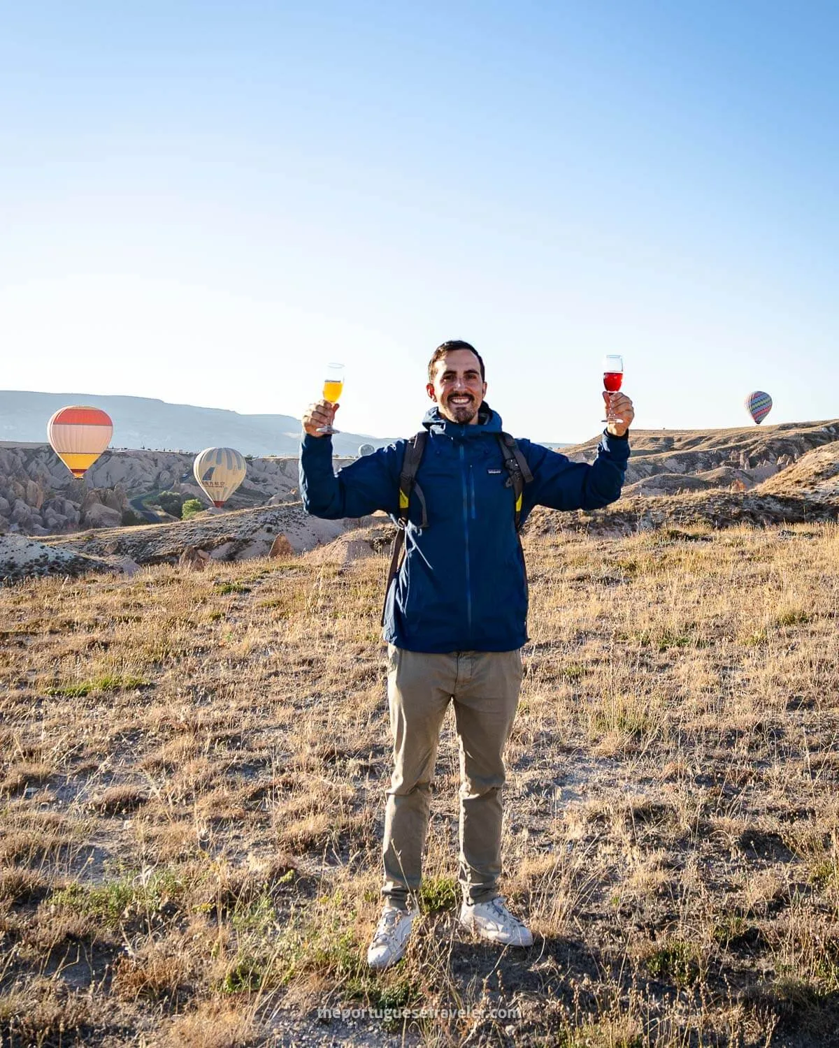 Champagne toast at the end of the hot air balloon tour in Cappadocia