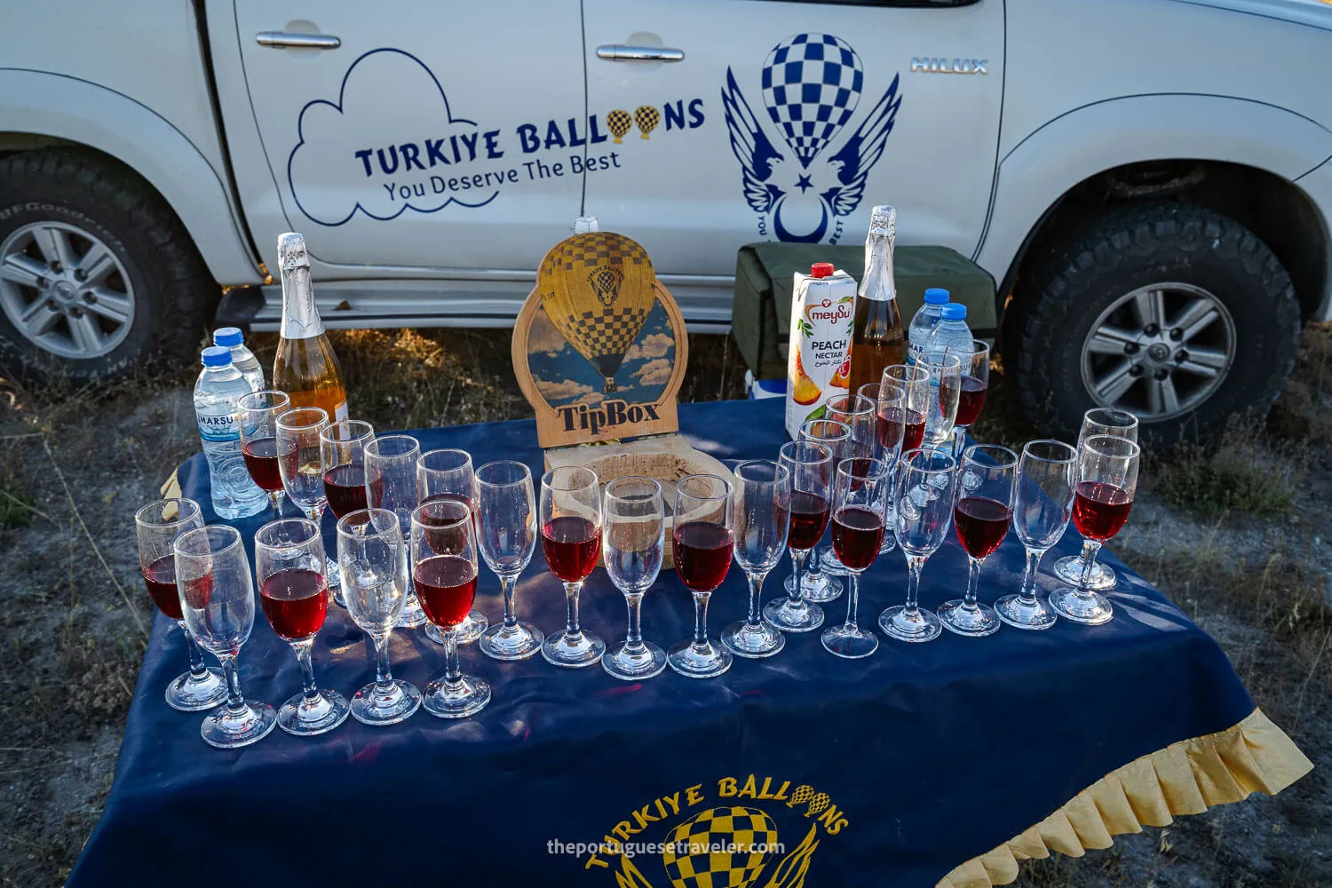 The champagne table after the flight