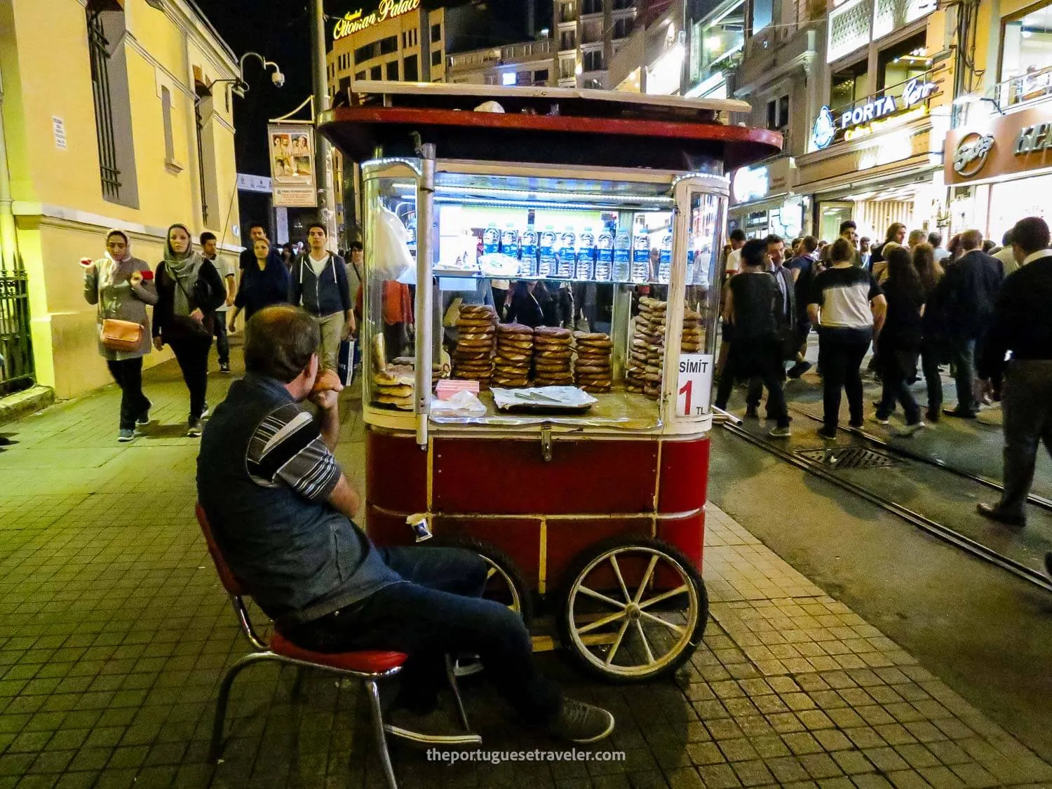 A Simit vendor in Istiklal Caddesi in Istanbul