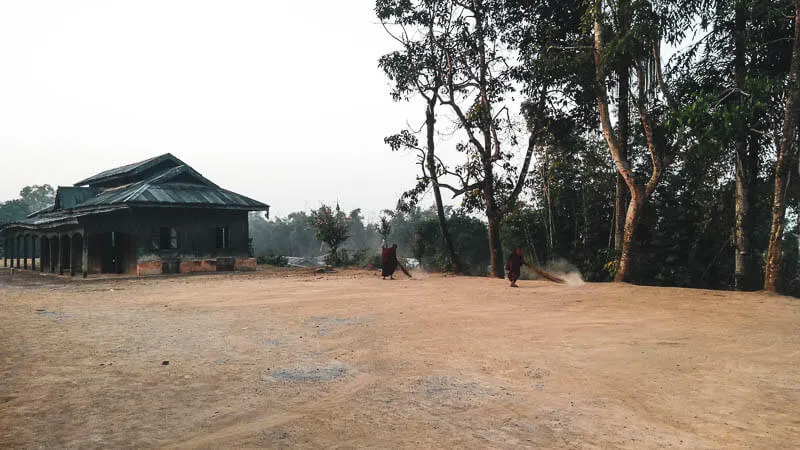 Kid Monks Cleaning and Playing at the Hti Thein Monastery on Kalaw Hike, Myanmar