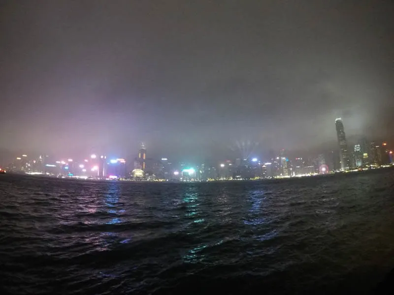 Light Show on the business district of Hong Kong, China