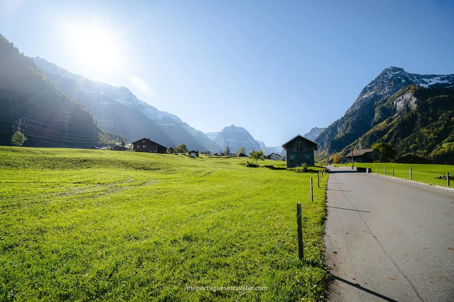 The traditional Swiss farms and houses on the way to the cable car station