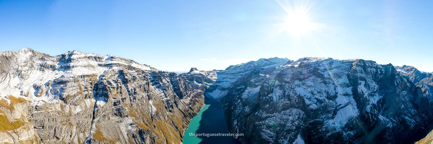 A Panorama of the mountain range around the Limmernsee Lake