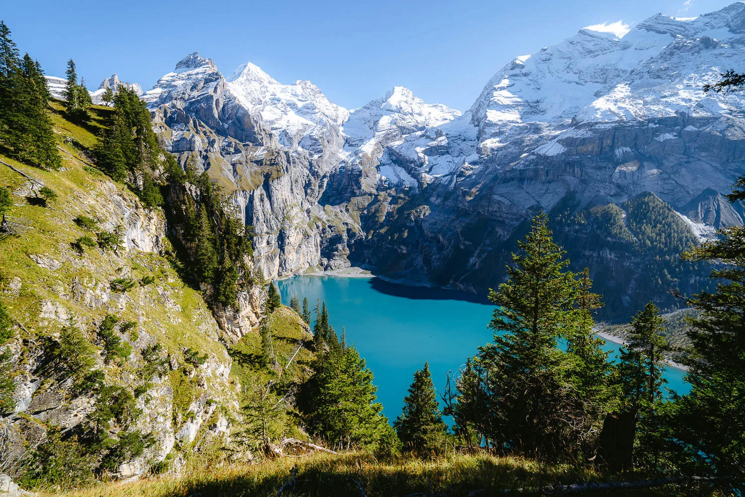 The first view of the Oeschinensee Lake