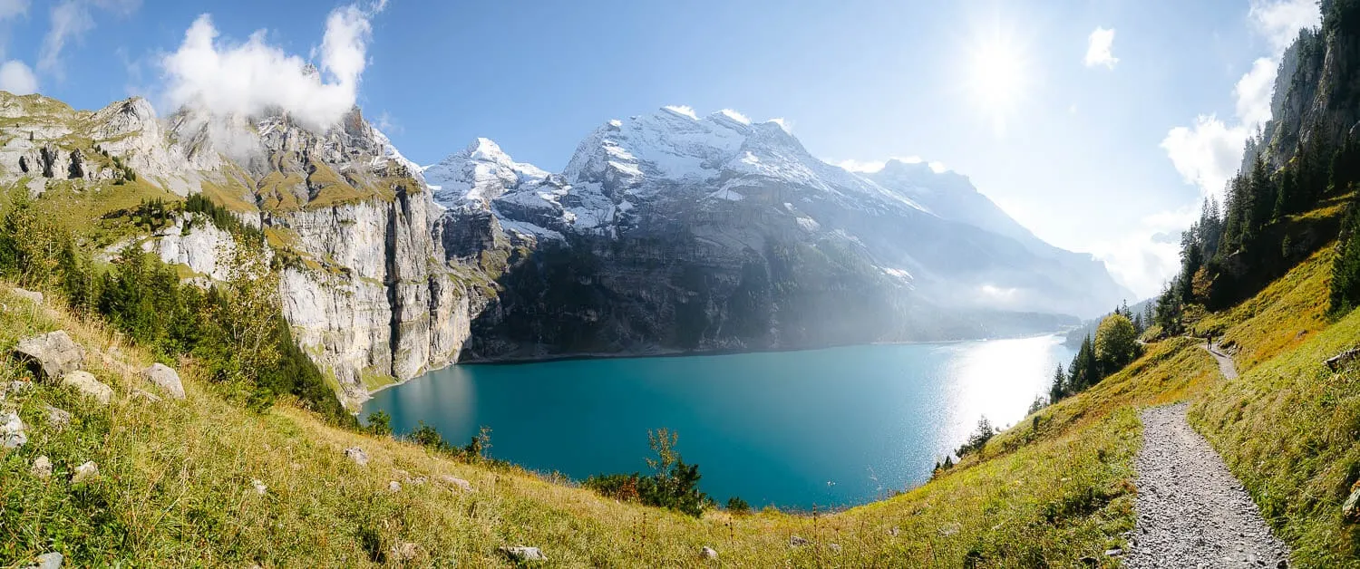 A panorama of the lake on the way down