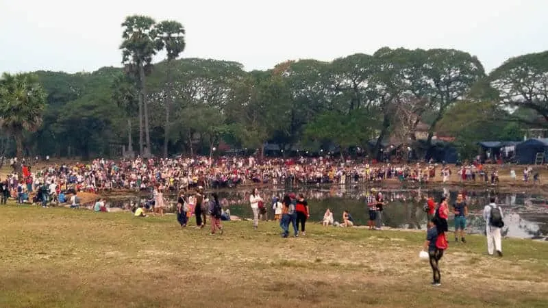 Overtourism watching the Sunrise at Angkor Wat, Cambodia