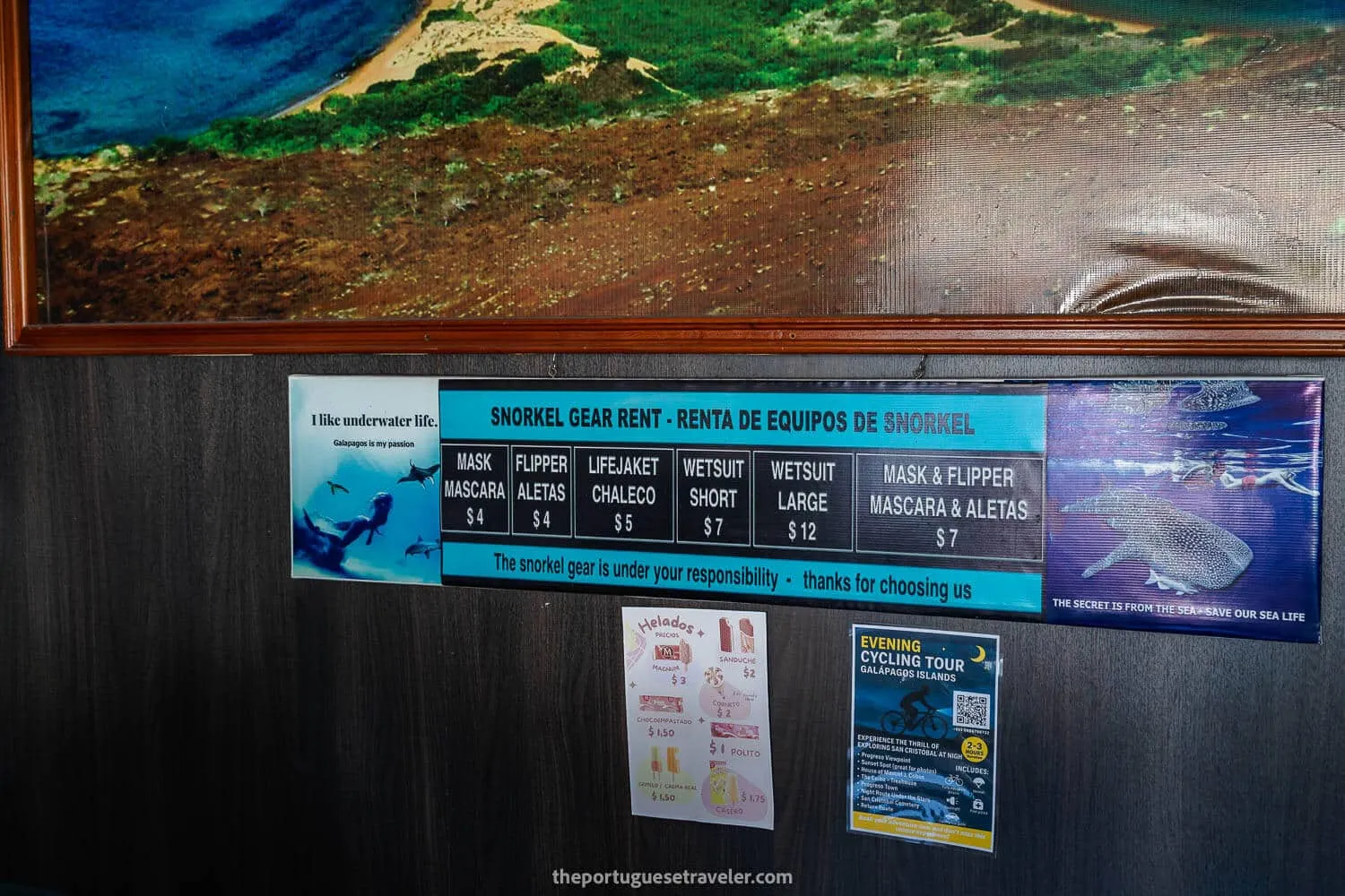 The prices for snorkeling gear rentals in San Cristobal - Galapagos Trip Cost