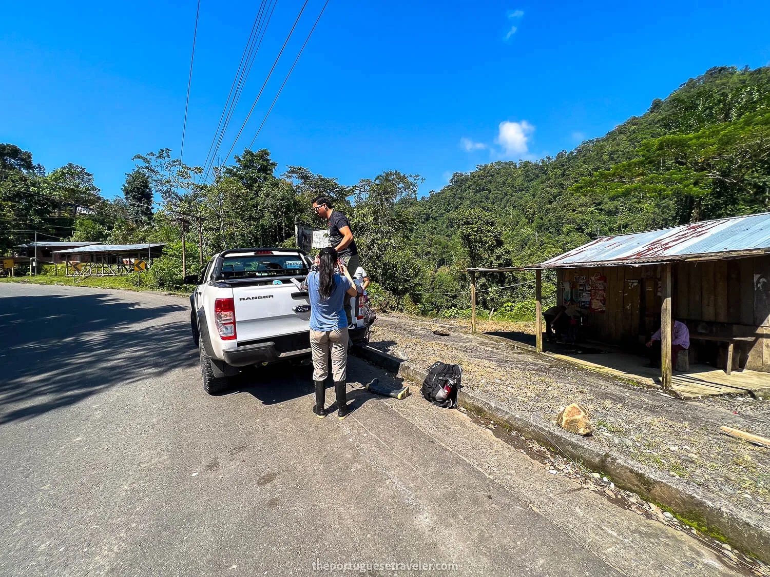 The Yuquianza bus station on the right, on the Cueva de Los Tayos expedition.