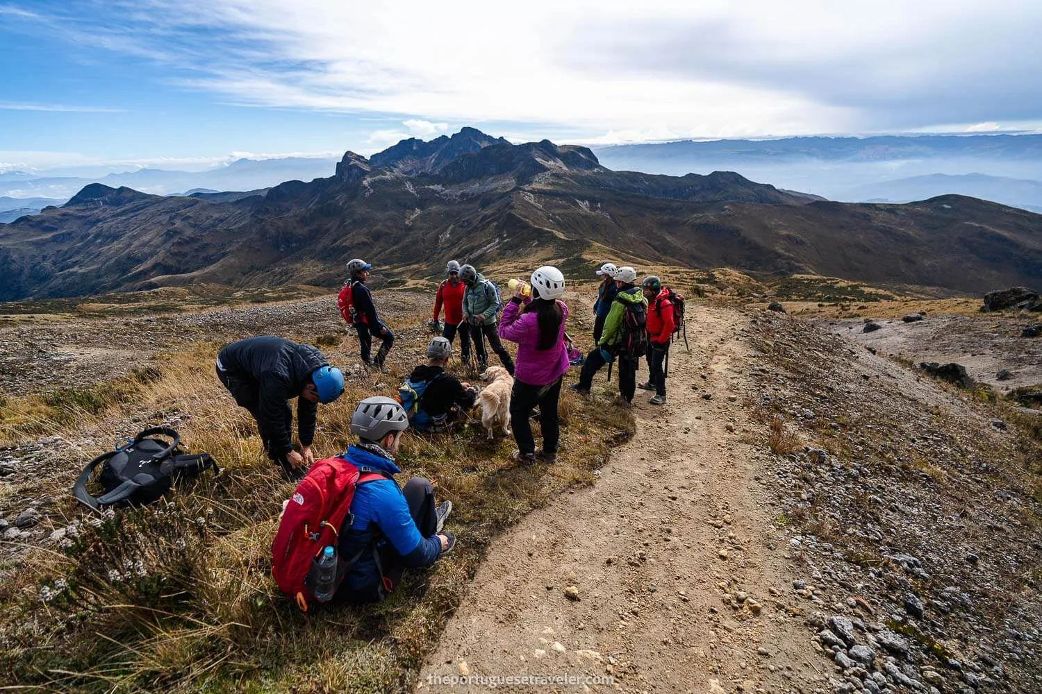 The group resting after reaching the base of Guagua