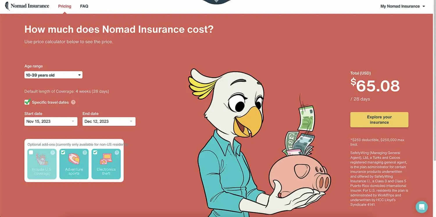 Insurance Quote Test: 10-39 yo, Specific Travel Dates, Electronics & Adventure Sports Coverage