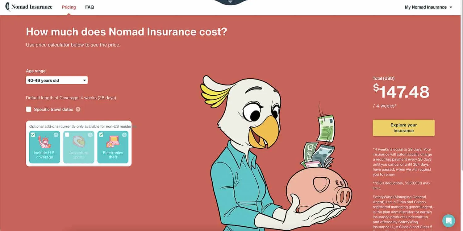 Insurance Quote Test: 40-49 yo, US Trip, Electronics Theft Coverage