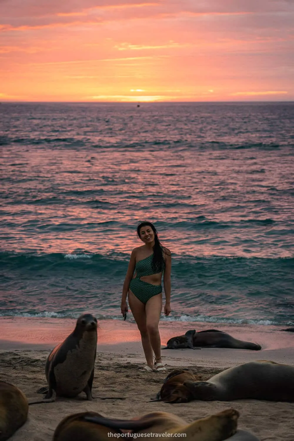 Jhos at sunset with the sea lions in Punta Carola beach