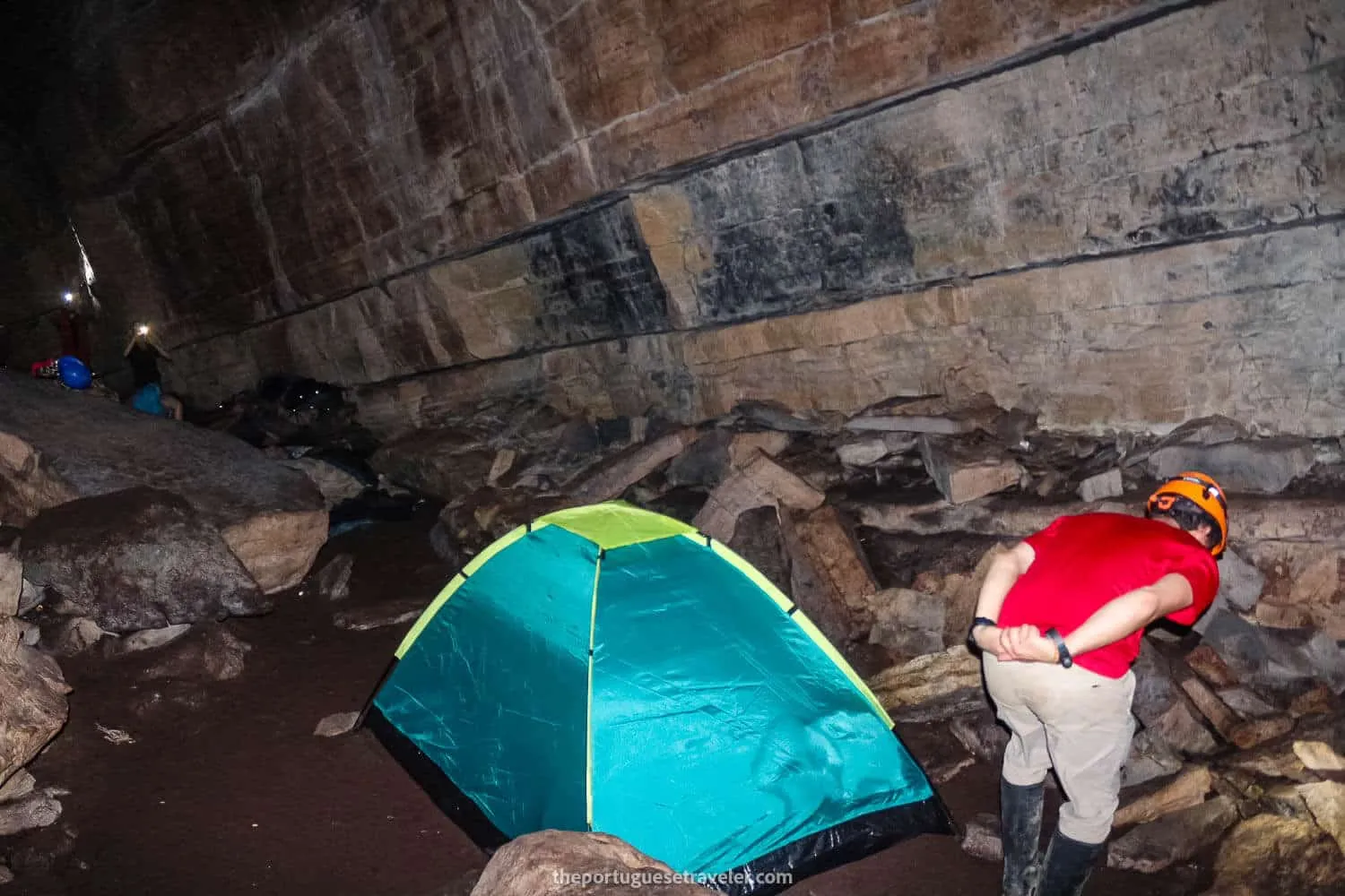 Me searching for cute animals inside the main vault, next to our tent