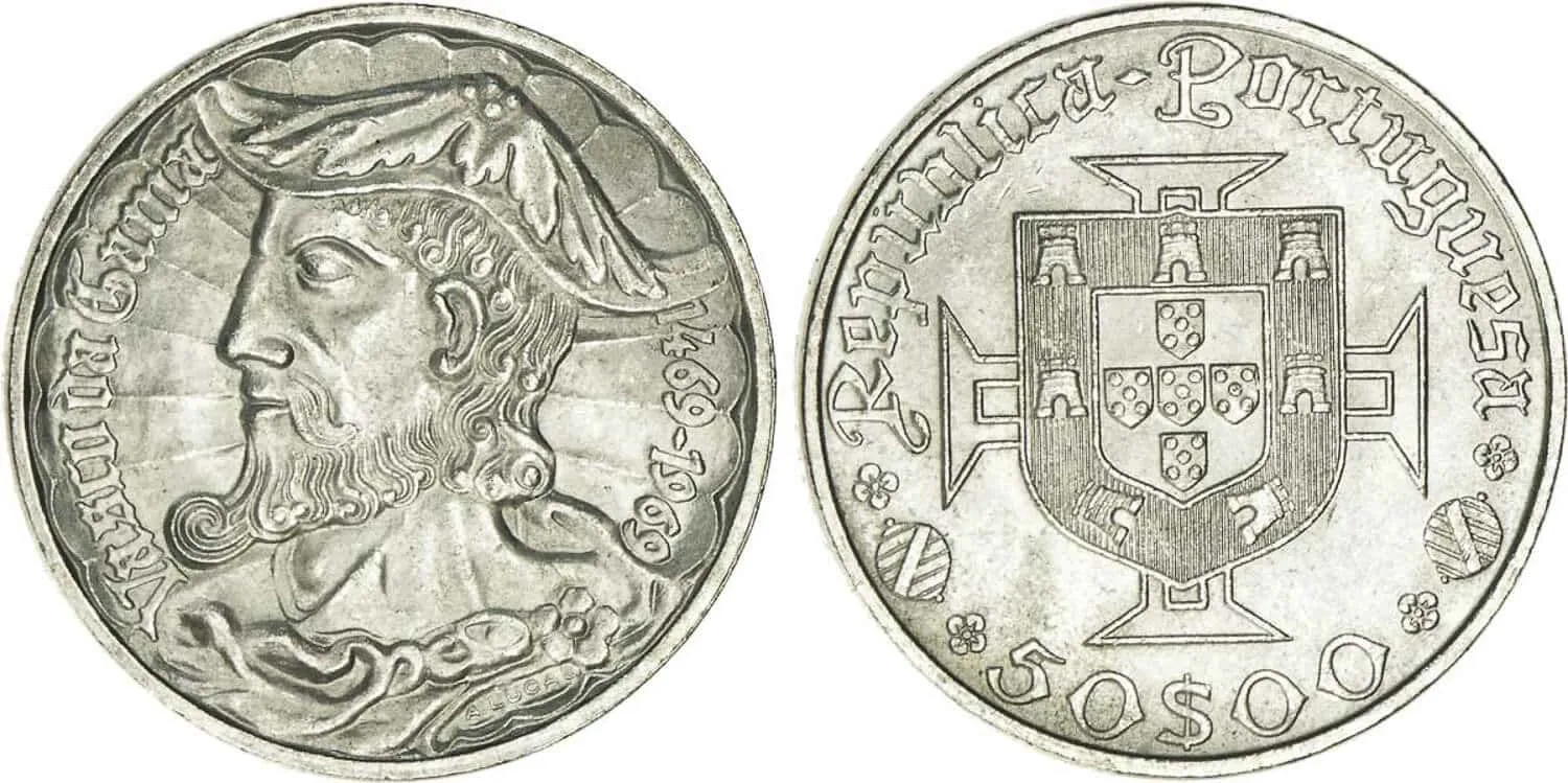 Portuguese coin from 1969 commemorating the 500th anniversary of Vasco da Gama's birth.