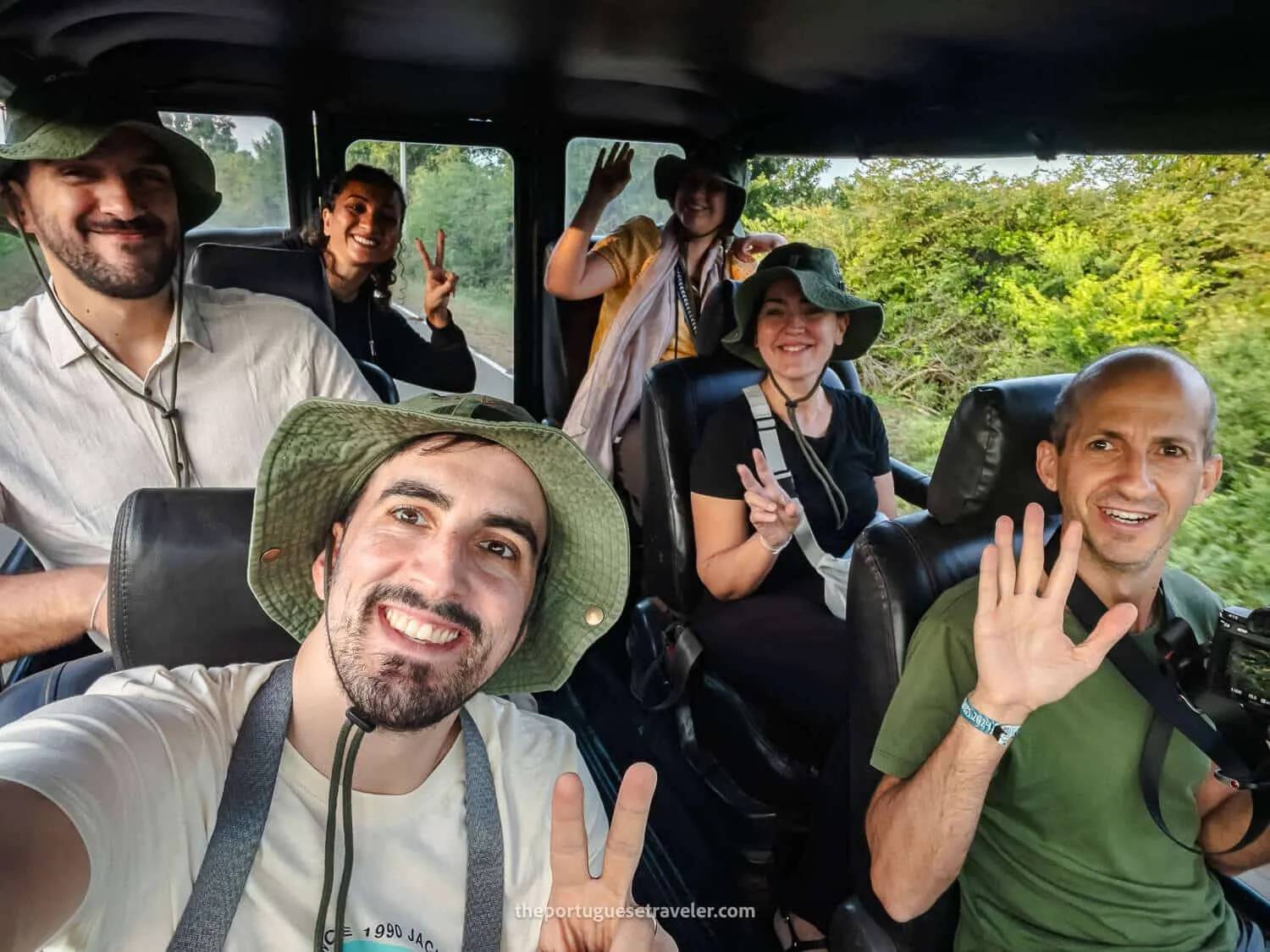 My safari group (from left to right) - Ricardo, Nithini, Ana, Sónia and Jorge, at the Yala National Park